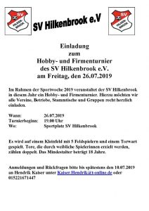 Read more about the article Einladung Hobbyturnier & Sportwoche 2019