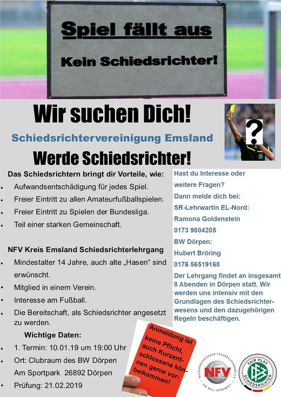 You are currently viewing NFV Kreis Emsland Schiedsrichterlehrgang in Dörpen