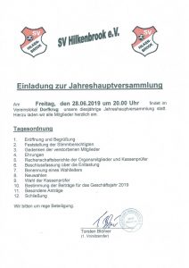 Read more about the article Einladung zur Jahreshauptversammlung 2019